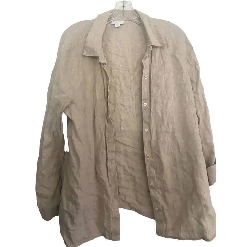 J.Jill Brown Long Sleeve Casual Button-Down Shirt Size Large linen